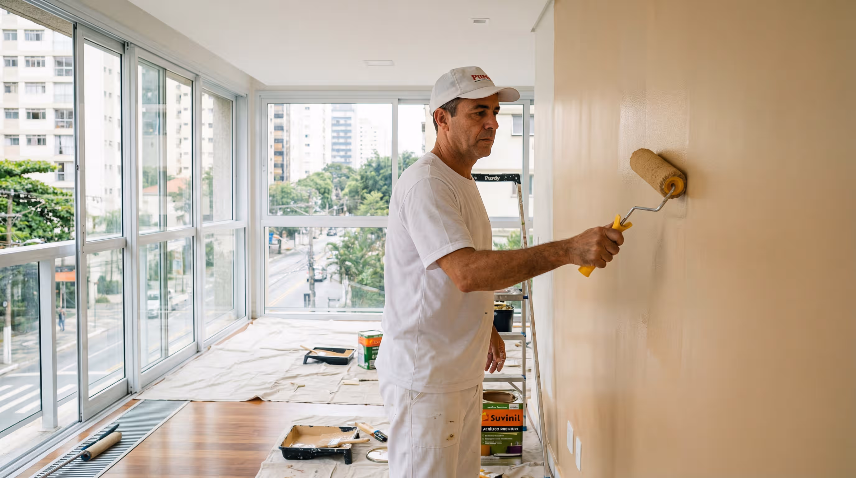 Pintor profissional trabalhando na Zona Leste