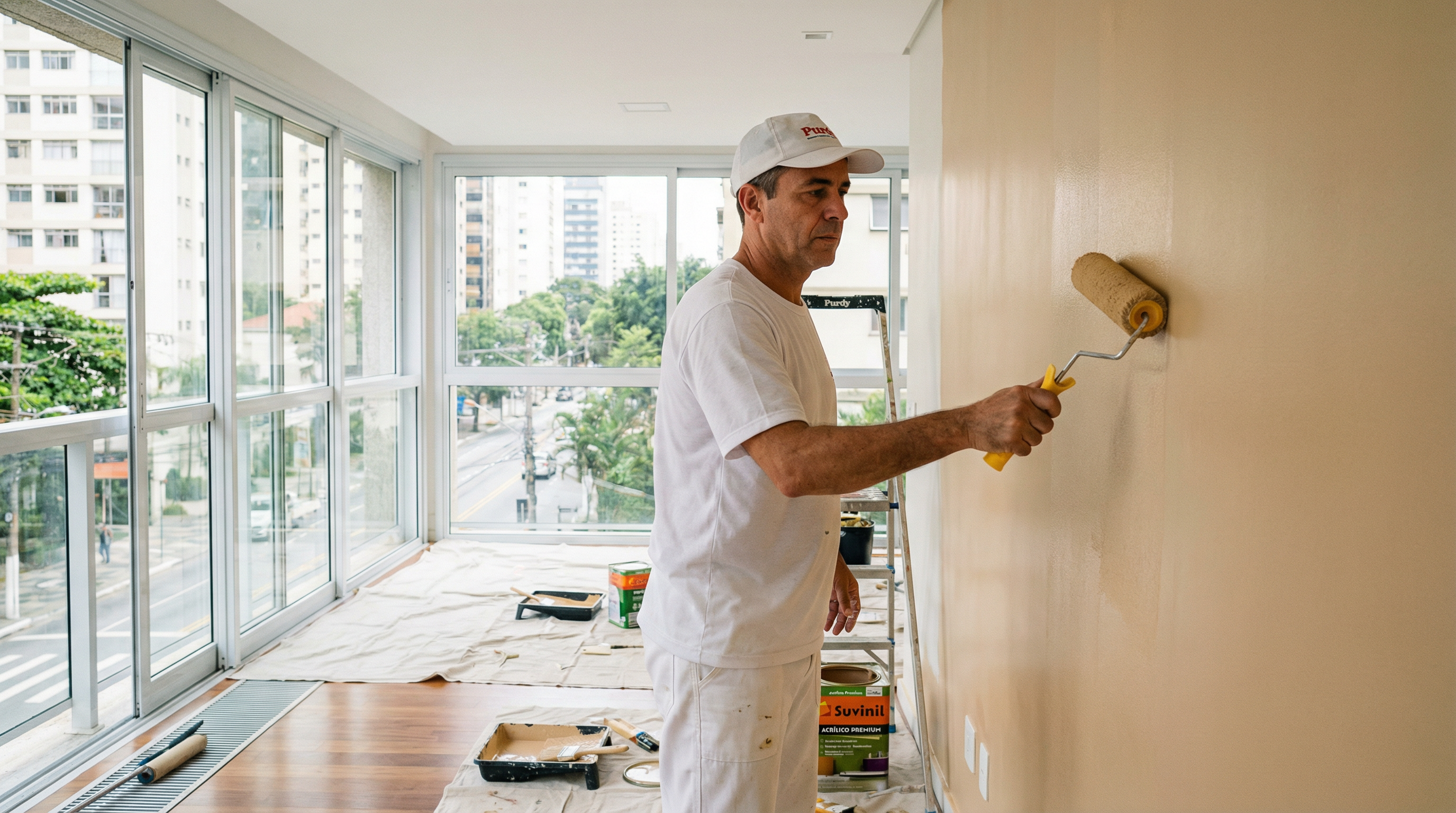 Pintor profissional trabalhando na Zona Leste